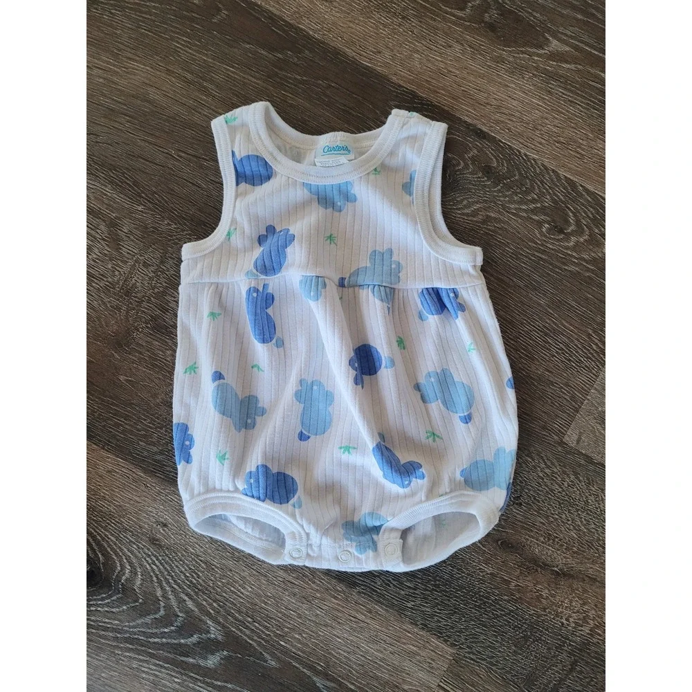 Vintage Carters Baby Blue Bunny Cloud Ribbed Tank Bodysuit 18 Months‎ #5